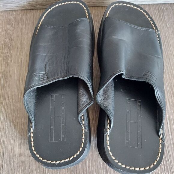 Tommy Hilfiger Vintage 90s Black Platform Slip-on  Leather Sandals 6.5 - Picture 6 of 9